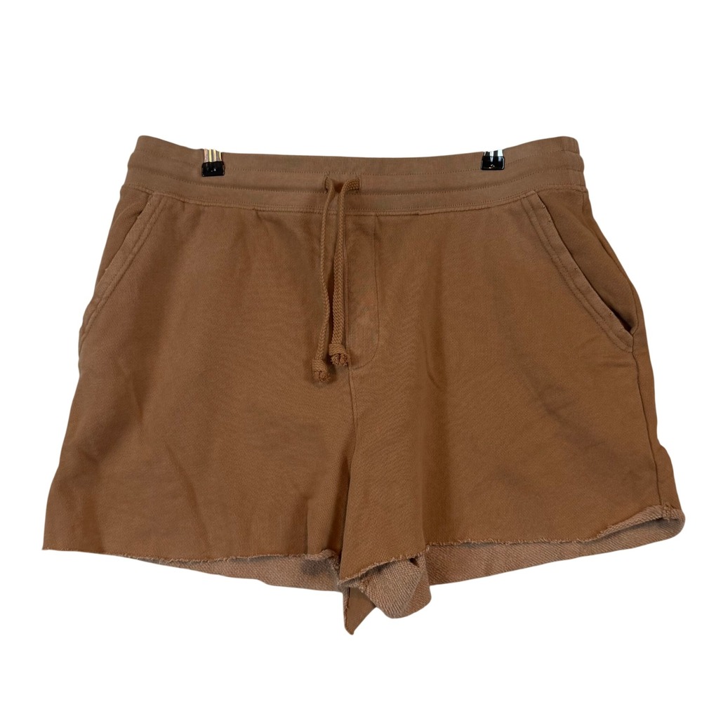 Aerie Womens Tan French Terry Raw Hem Drawstring Sweat Shorts •L• Athleisure Gym